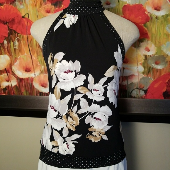 White House Black Market Tops - ▪WHBM▪ Black Floral Sleeveless Top, Sz. S